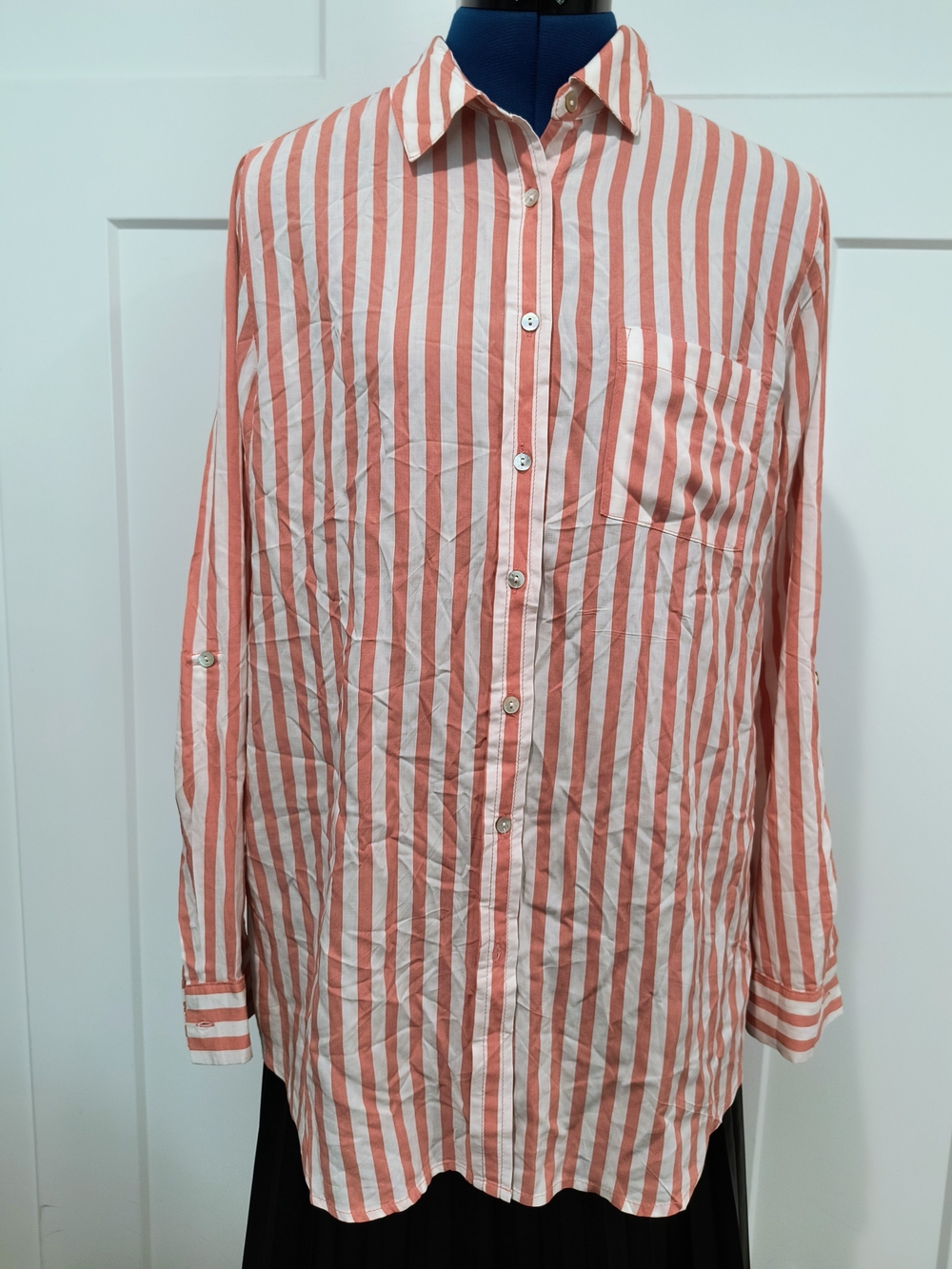 Jane and Delancey Coral and White Striped Button-Down Shirt